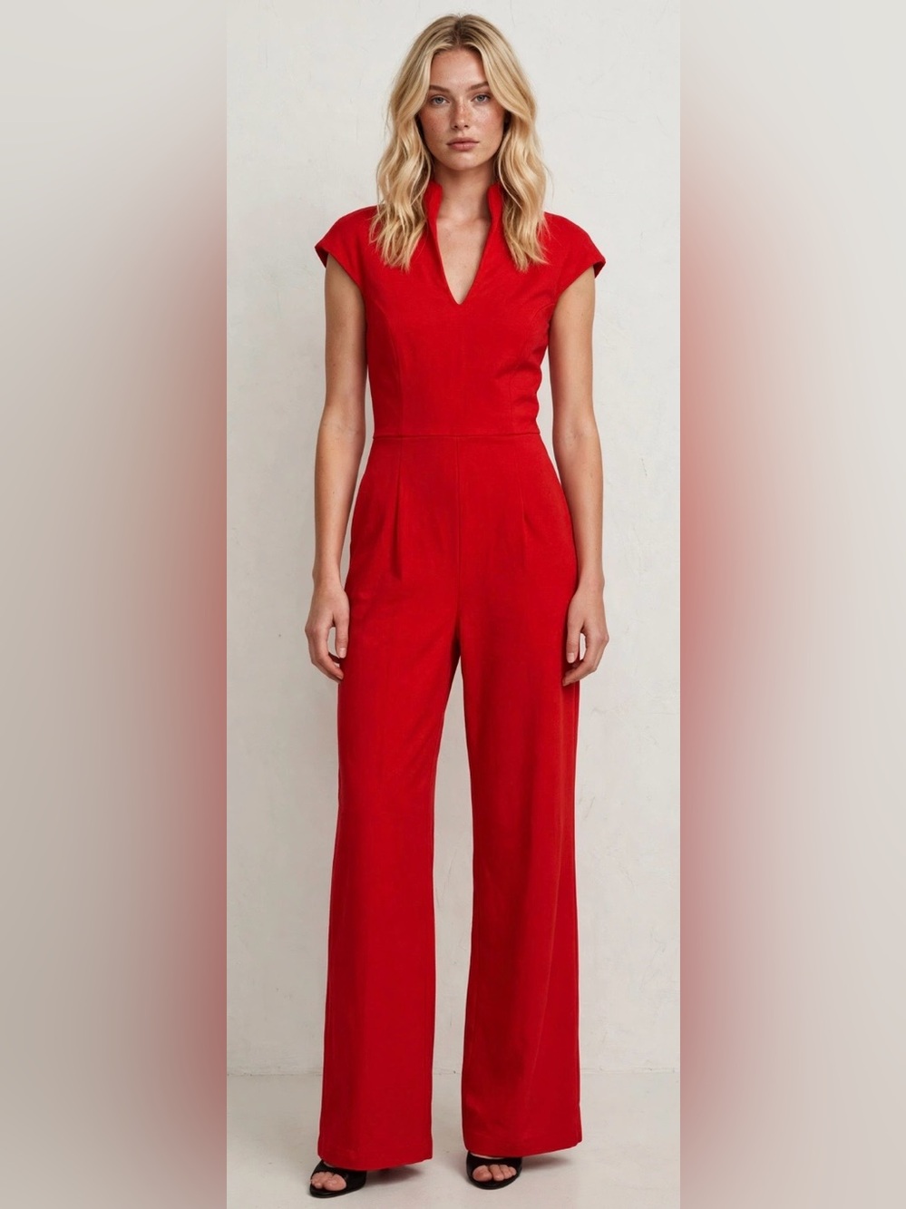 The Limited Red V-Neck Cap Sleeve Wide-Leg Jumpsuit Size 10